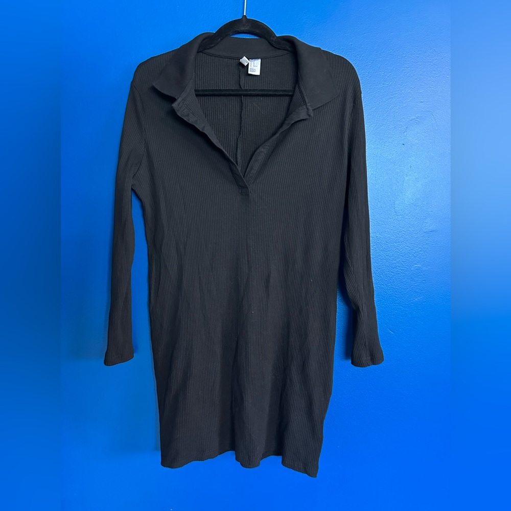 Black Ribbed Long Sleeve Dress